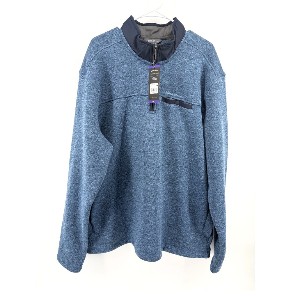 NWT Eddie Bauer Blue 1/4 Zip Sweater Fleece Mens XXL Pullover Jacket Classic Fit